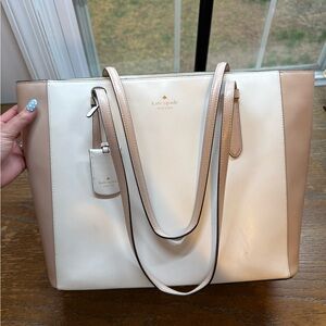 kate spade Cream and Tan Leather Tote with Double Straps